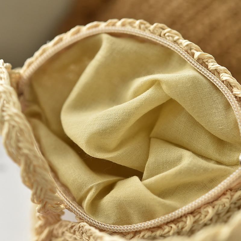 Elegant Retro Wood Ear Lace Straw Bag Leisure Woven Bag One Shoulder Cross Over Beach Bag Holiday Women''S Bag