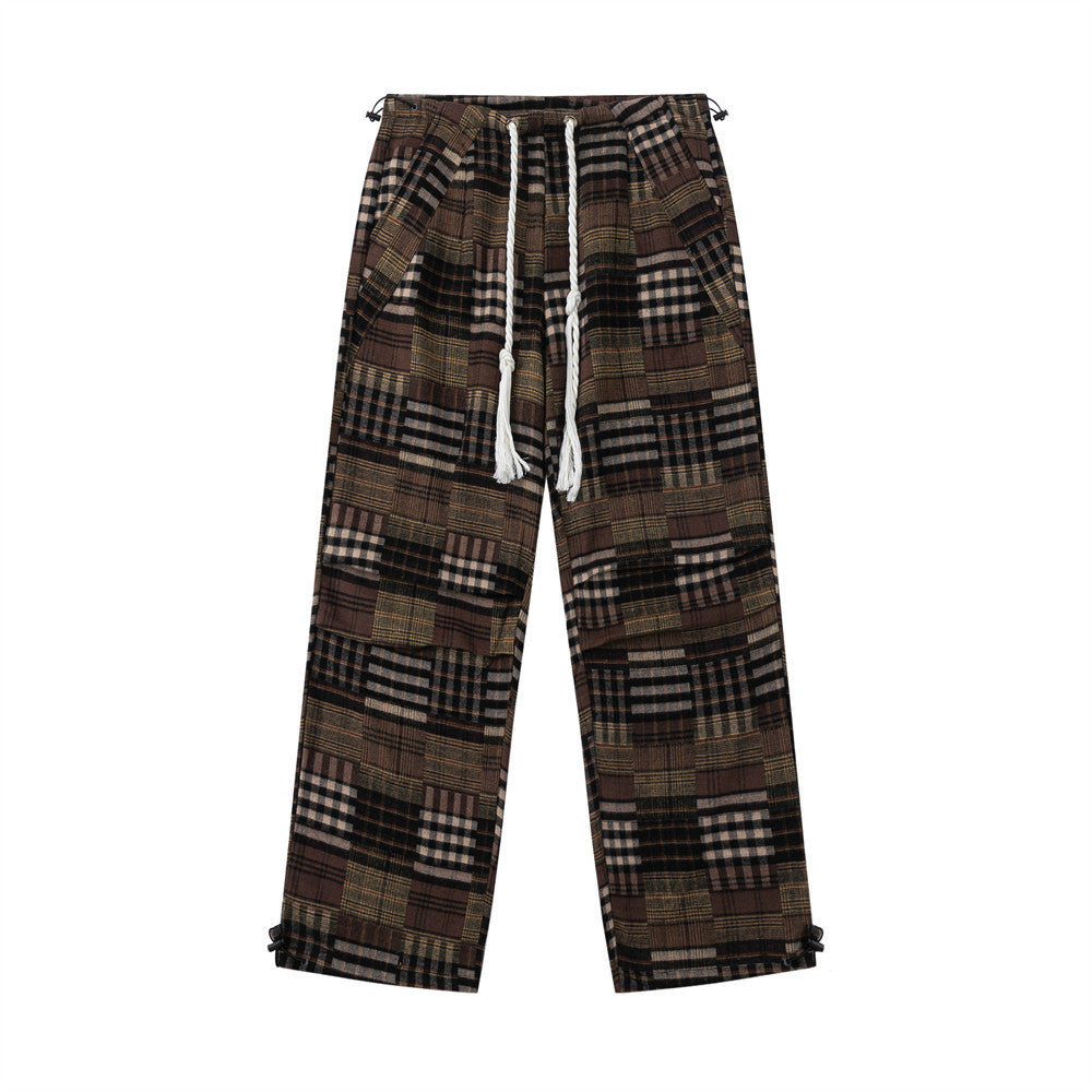 Fashion Plaid Casual Straight Trousers Men
