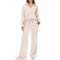 Women's Tracksuit Sports Suit V-neck Long-sleeved Pullover Top And Drawstring Straight-leg Trousers Casual Solid Trousers Set
