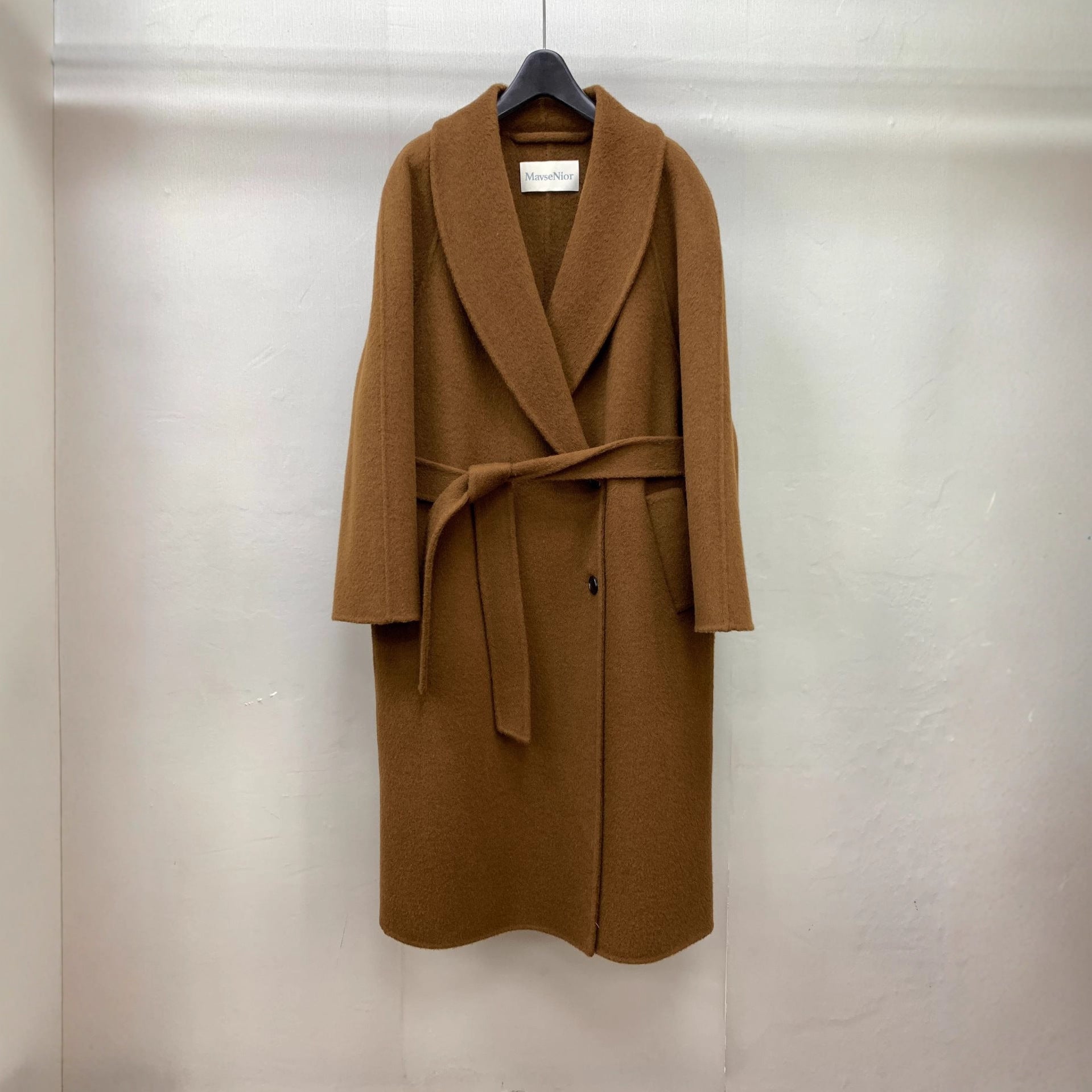 Long Double-faced Wool Coat With A Tie Closure
