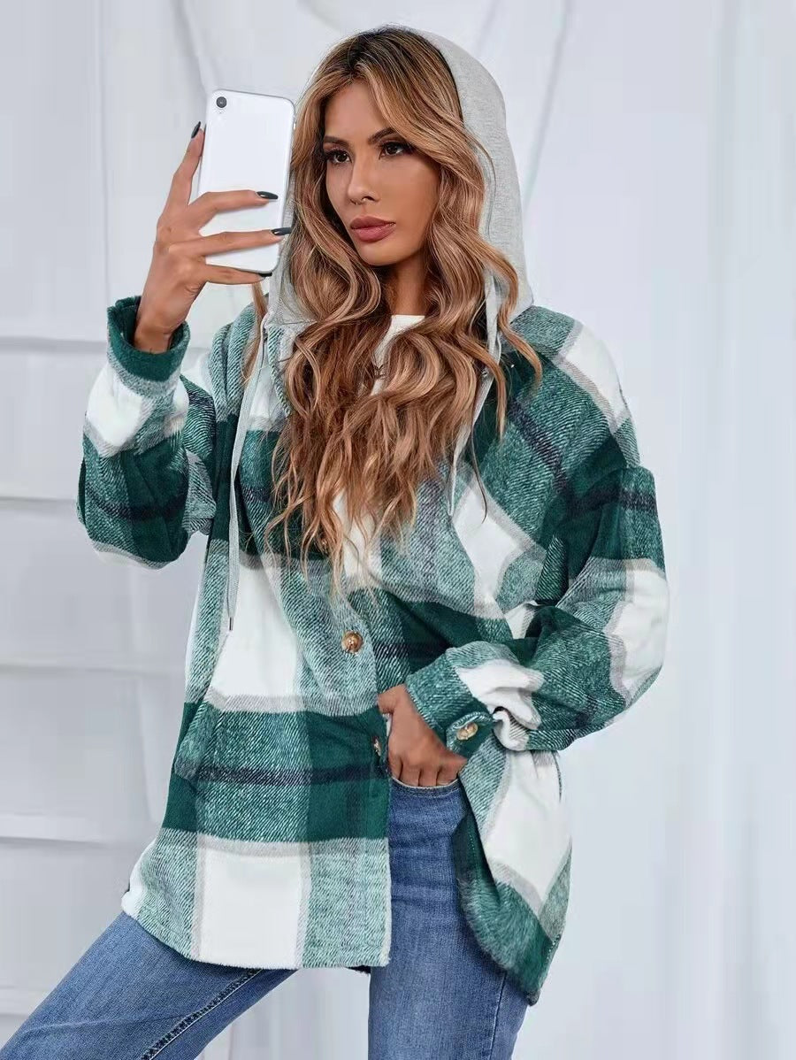 Women Cardigan Women's Plaid Woolen Coat