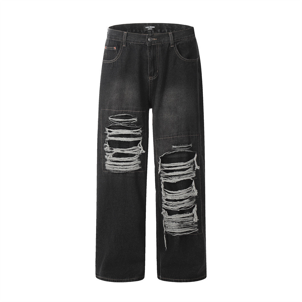 Fashion Punk Patch Denim Trousers Men