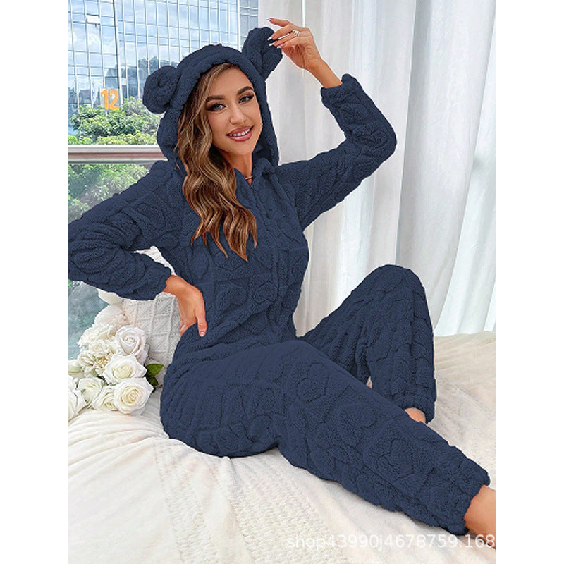 Womens Warm Hooded Jumpsuit For Home Wear