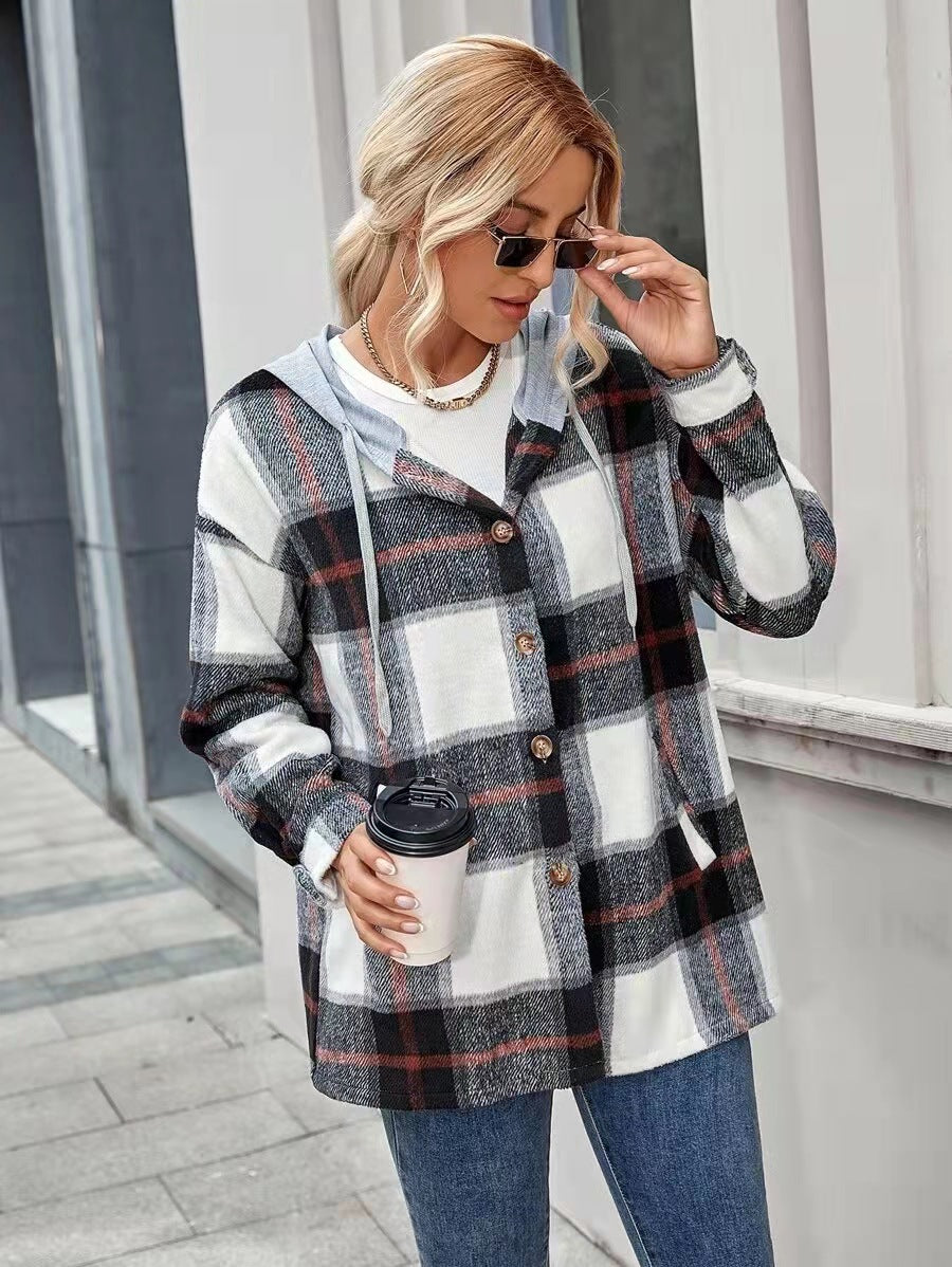 Women Cardigan Women's Plaid Woolen Coat