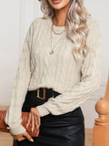 Womens Retro Cable-Knit Long-Sleeve Knitted Pullover Sweater