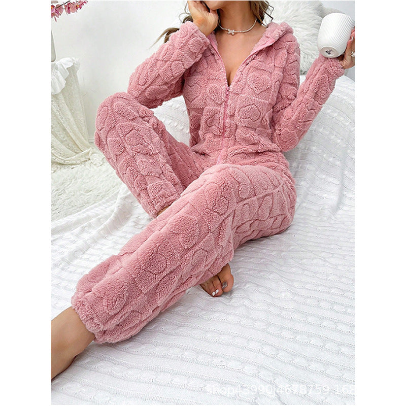 Womens Warm Hooded Jumpsuit For Home Wear